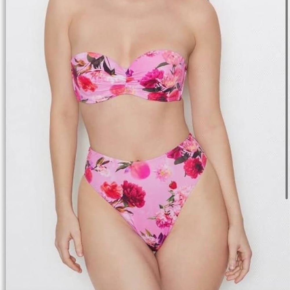 Victoria’s Secret Floral Fruit Pink Bandeau Bikini 32DD